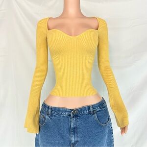 Yellow Ribbed Knit Long Sleeve Top